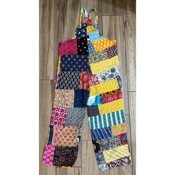 NWT Kantha Kathmandu‎ Handmade Patchwork Overalls Fits Small Medium Large - Picture 7 of 8